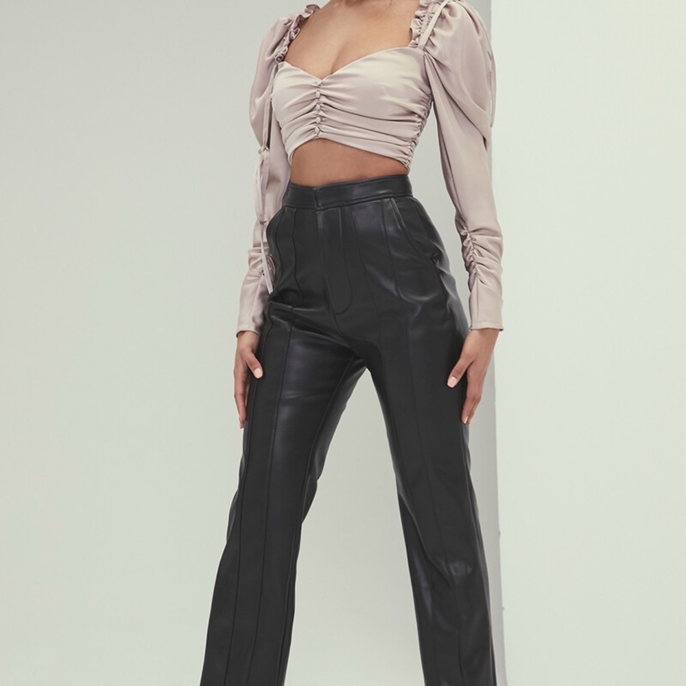 Mistress Rocks NWT 
Light Beige Satin Gathered Crop Top Small - Picture 3 of 8